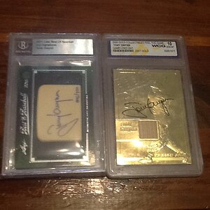 Tony Gwynn auto and Separate gold card with GU bat