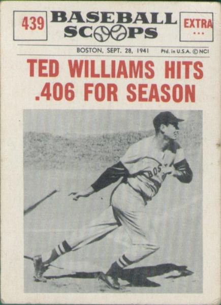 1961 Nu-Card Scoops 439 Ted Williams (Hits .406)